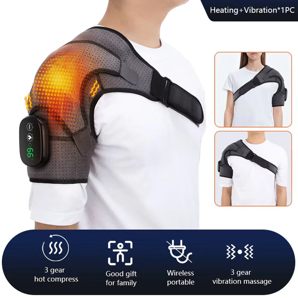 Electric Shoulder Massager 3 Levels Heating Vibration Massage Belt Shoulder Brace Wrap Pad Rechargeable