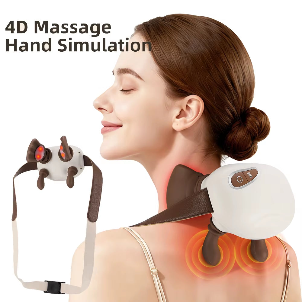 Electric Neck and Shoulder Massager Bionic Heated Cervical Neck Massager Simulated Hand Kneading Cervical Back Massage Pillow