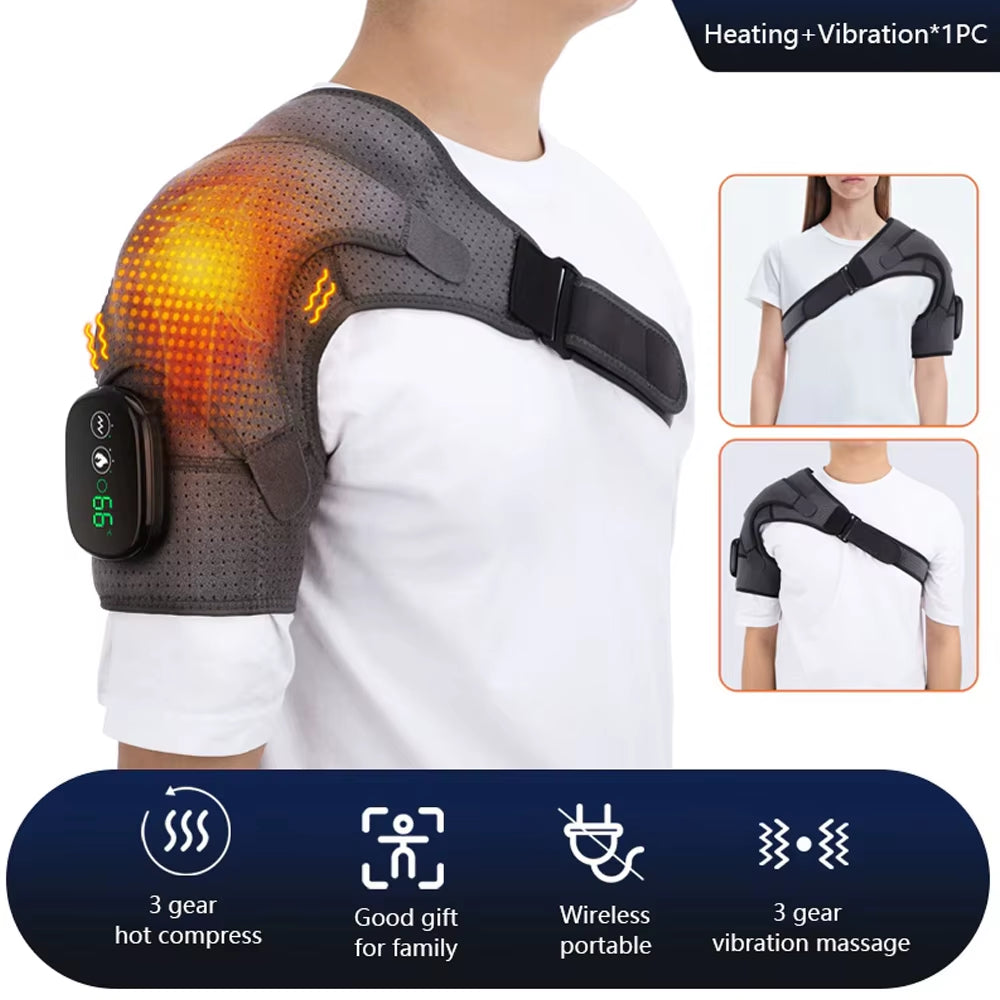 Electric Shoulder Massager 3 Levels Heating Vibration Massage Belt Shoulder Brace Wrap Pad Rechargeable