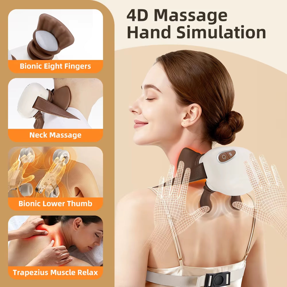 Electric Neck and Shoulder Massager Bionic Heated Cervical Neck Massager Simulated Hand Kneading Cervical Back Massage Pillow