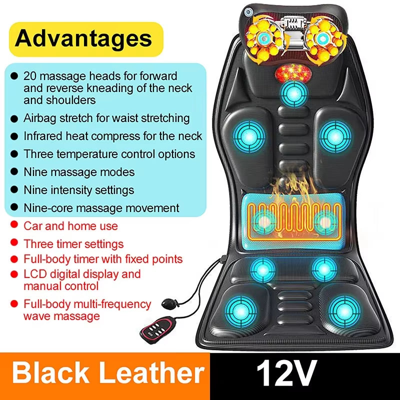 2025 Winter Car Electric Heated Massage Cushion Adjustable and Detachable Full Body Massage Leather Seat for Home, Car, Office