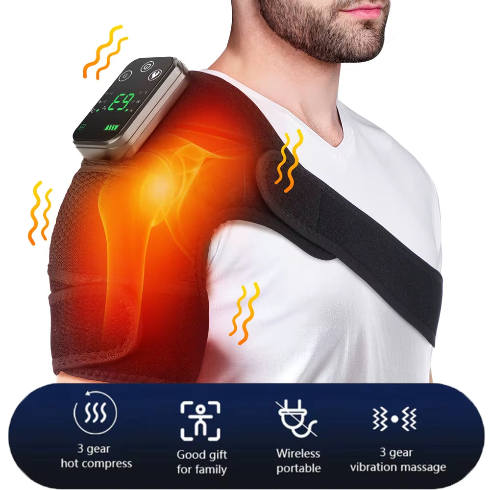 Electric Shoulder Massager 3 Levels Heating Vibration Massage Belt Shoulder Brace Wrap Pad Rechargeable